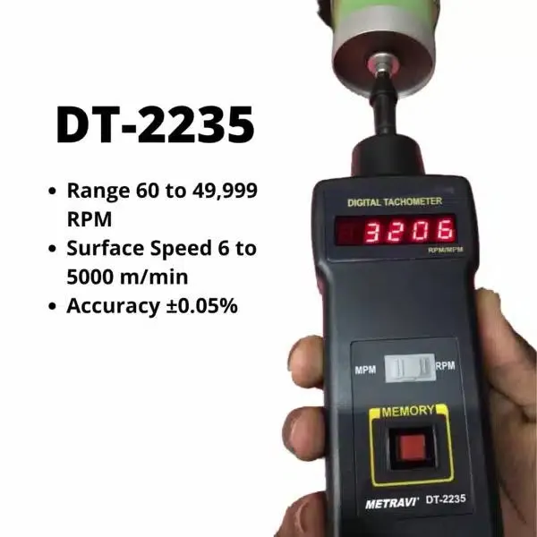 Metravi DT-2235 Contact-type Tachometer, up to 50,000RPM