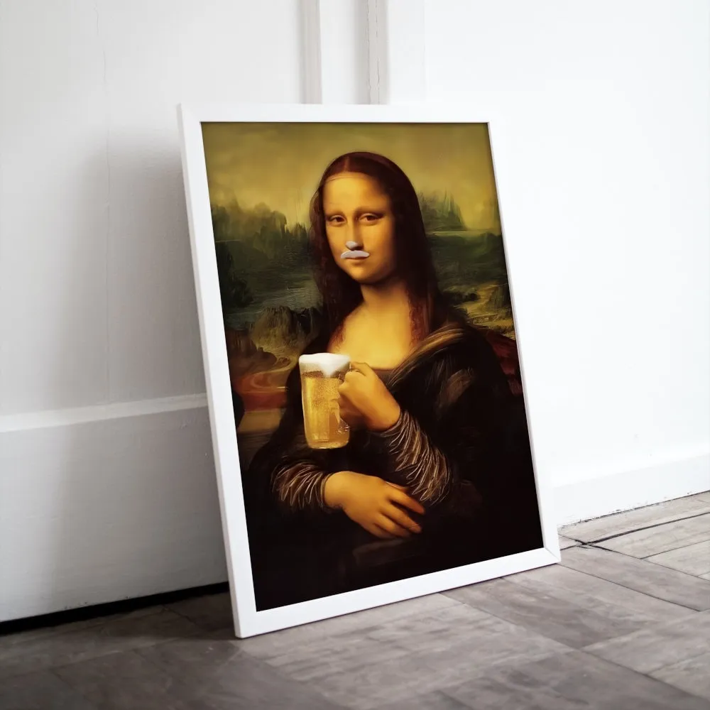 Mona Lisa Drinking Beer Poster PRINTABLE WALL ART, Mona Lisa Poster, Beer Lover Gift, Mona Lisa Pop Art Print, Renaissance Portrait, Altered Painting