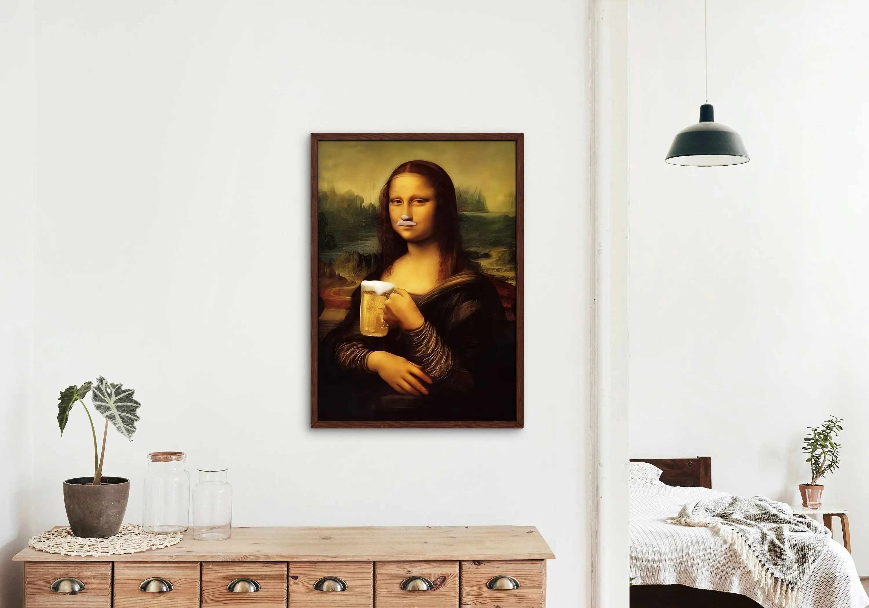 Mona Lisa Drinking Beer Poster PRINTABLE WALL ART, Mona Lisa Poster, Beer Lover Gift, Mona Lisa Pop Art Print, Renaissance Portrait, Altered Painting