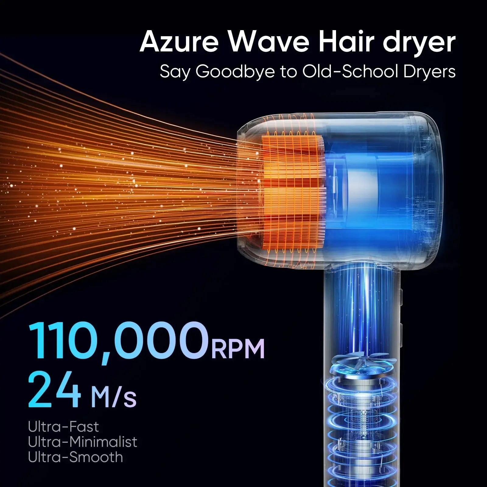 MOOSOO High-Speed Low Noise hair dryer with Magnetic Nozzle Blue