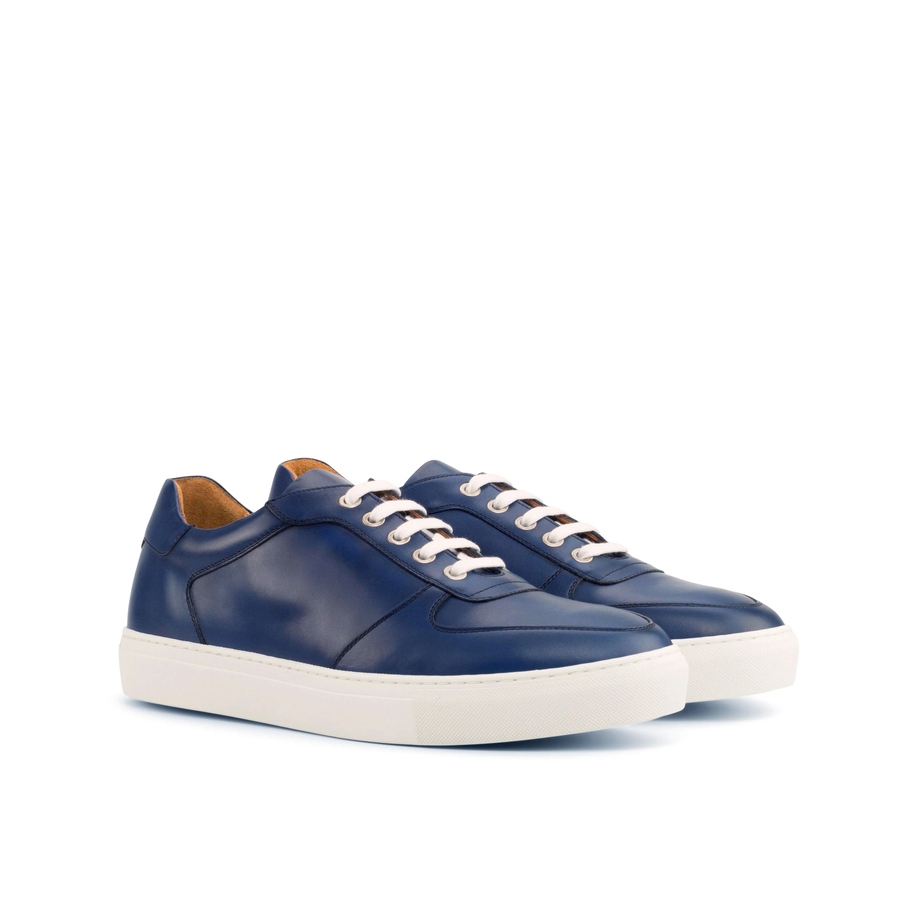 Navy Painted Calf Low-Top Sneakers