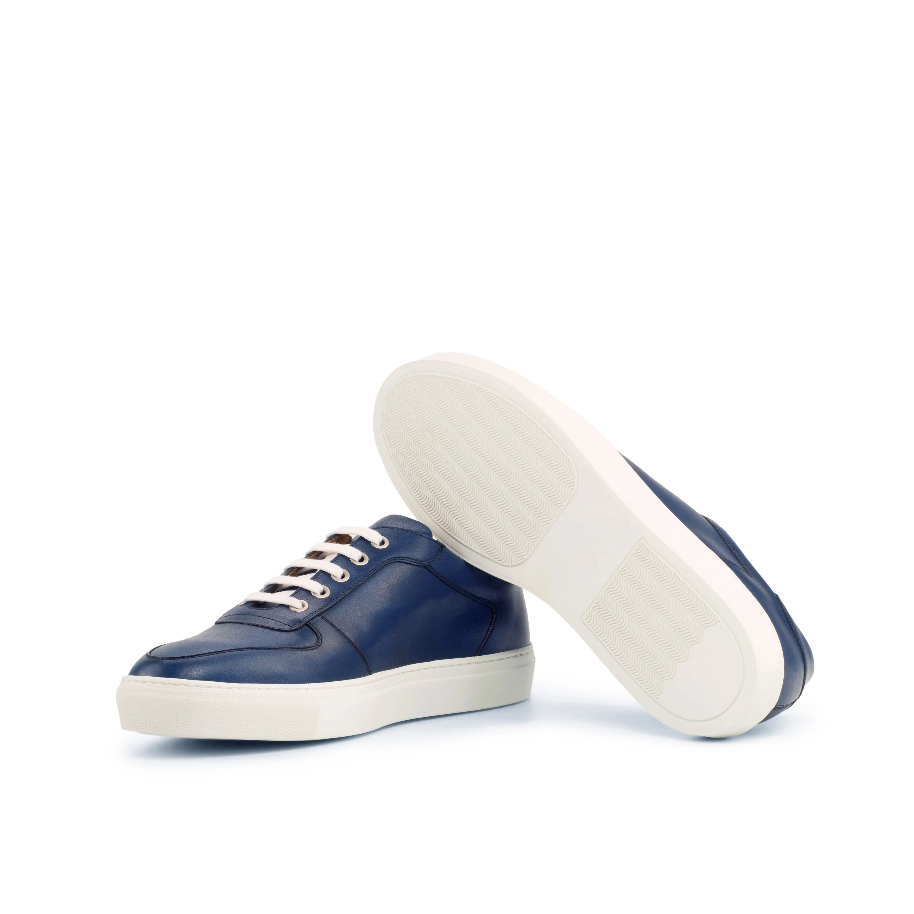 Navy Painted Calf Low-Top Sneakers