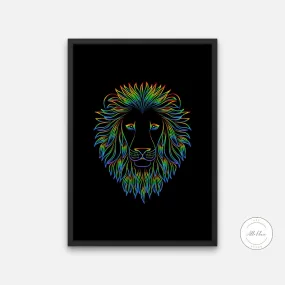 Neon Lion Poster INSTANT DOWNLOAD Art Print, Lion Head Image, Neon Wall Art, Lion Head, Cat Themed Gifts, Cool Poster, Street Style Decor