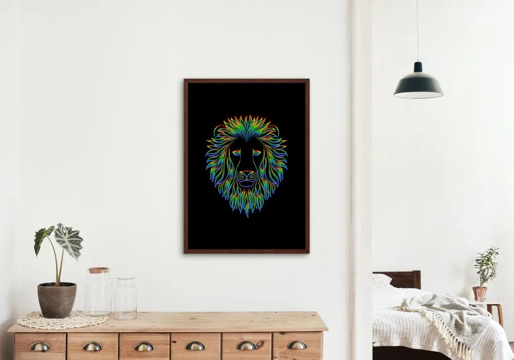 Neon Lion Poster INSTANT DOWNLOAD Art Print, Lion Head Image, Neon Wall Art, Lion Head, Cat Themed Gifts, Cool Poster, Street Style Decor