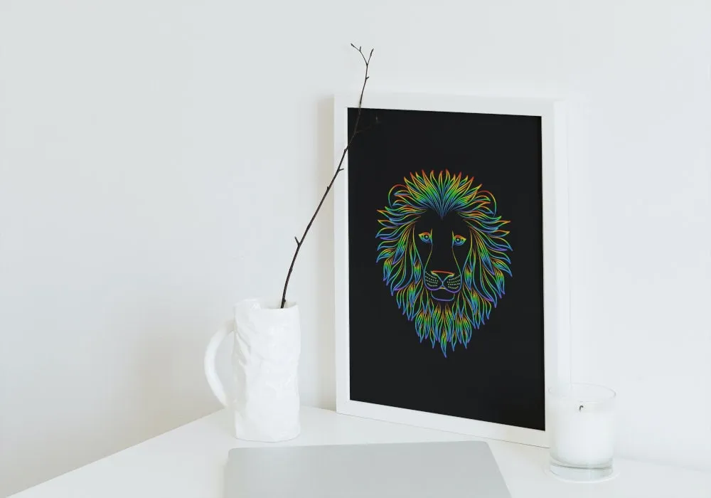 Neon Lion Poster INSTANT DOWNLOAD Art Print, Lion Head Image, Neon Wall Art, Lion Head, Cat Themed Gifts, Cool Poster, Street Style Decor