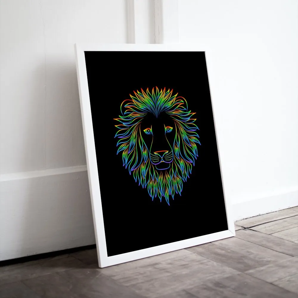 Neon Lion Poster INSTANT DOWNLOAD Art Print, Lion Head Image, Neon Wall Art, Lion Head, Cat Themed Gifts, Cool Poster, Street Style Decor