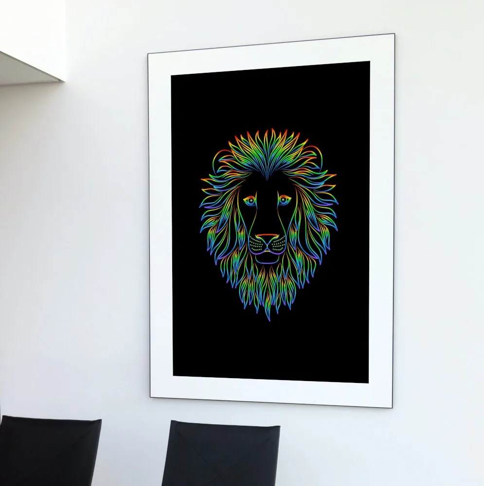 Neon Lion Poster INSTANT DOWNLOAD Art Print, Lion Head Image, Neon Wall Art, Lion Head, Cat Themed Gifts, Cool Poster, Street Style Decor