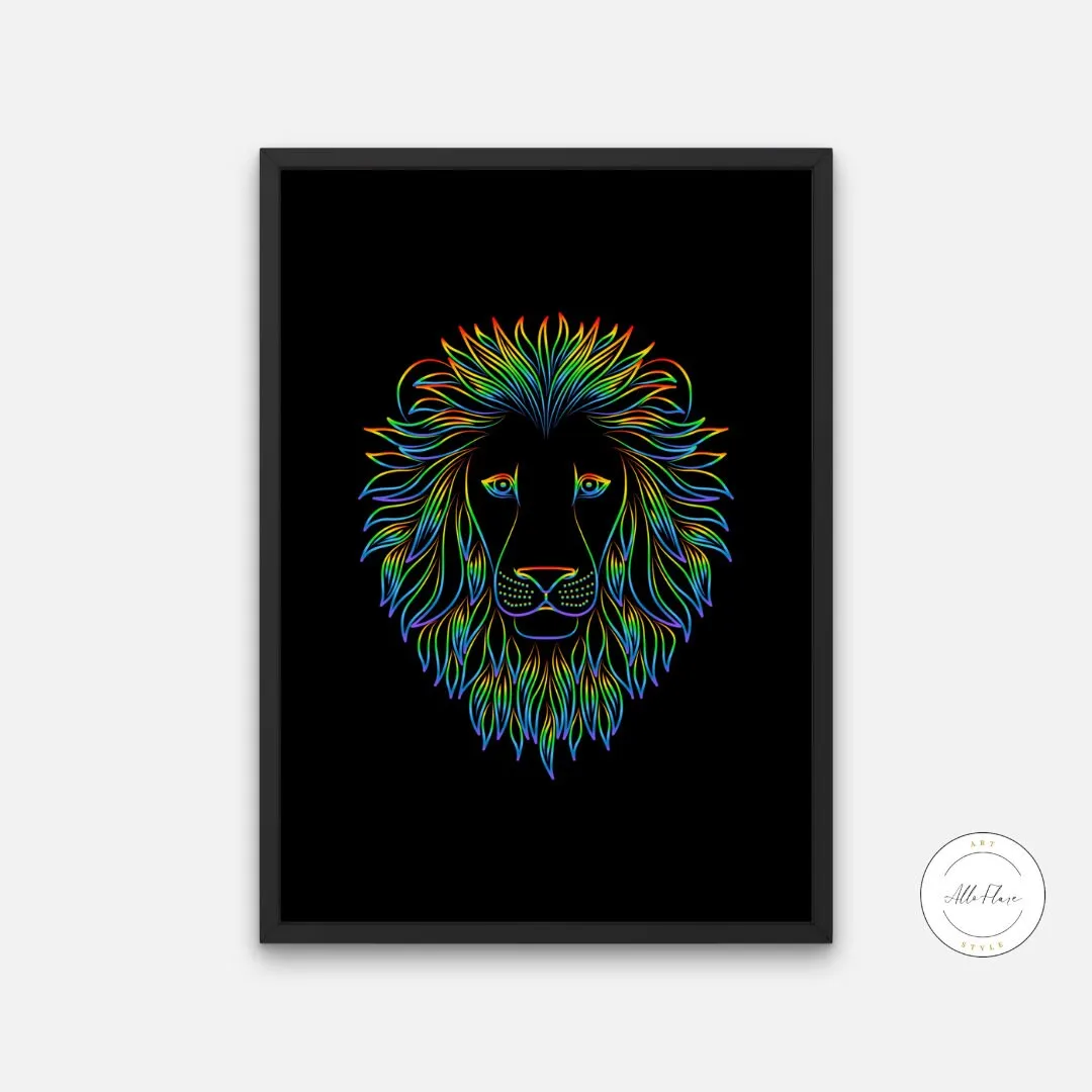 Neon Lion Poster INSTANT DOWNLOAD Art Print, Lion Head Image, Neon Wall Art, Lion Head, Cat Themed Gifts, Cool Poster, Street Style Decor