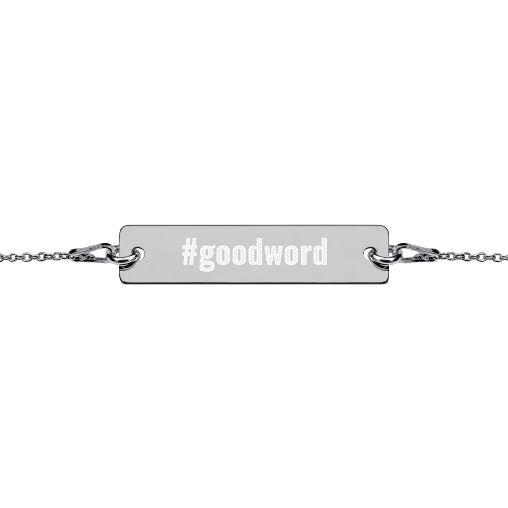 NEW!! Personalised Good Word Engraved Silver Bar Chain Bracelet