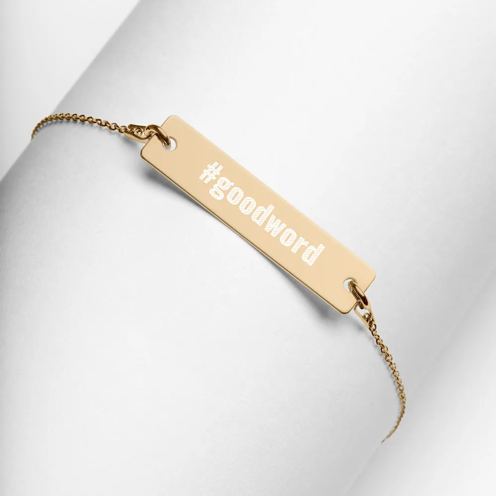 NEW!! Personalised Good Word Engraved Silver Bar Chain Bracelet