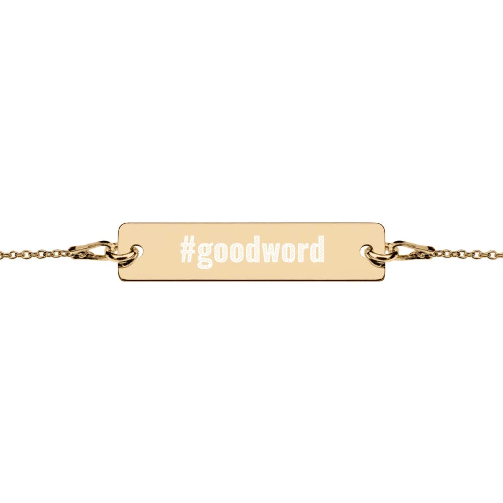 NEW!! Personalised Good Word Engraved Silver Bar Chain Bracelet