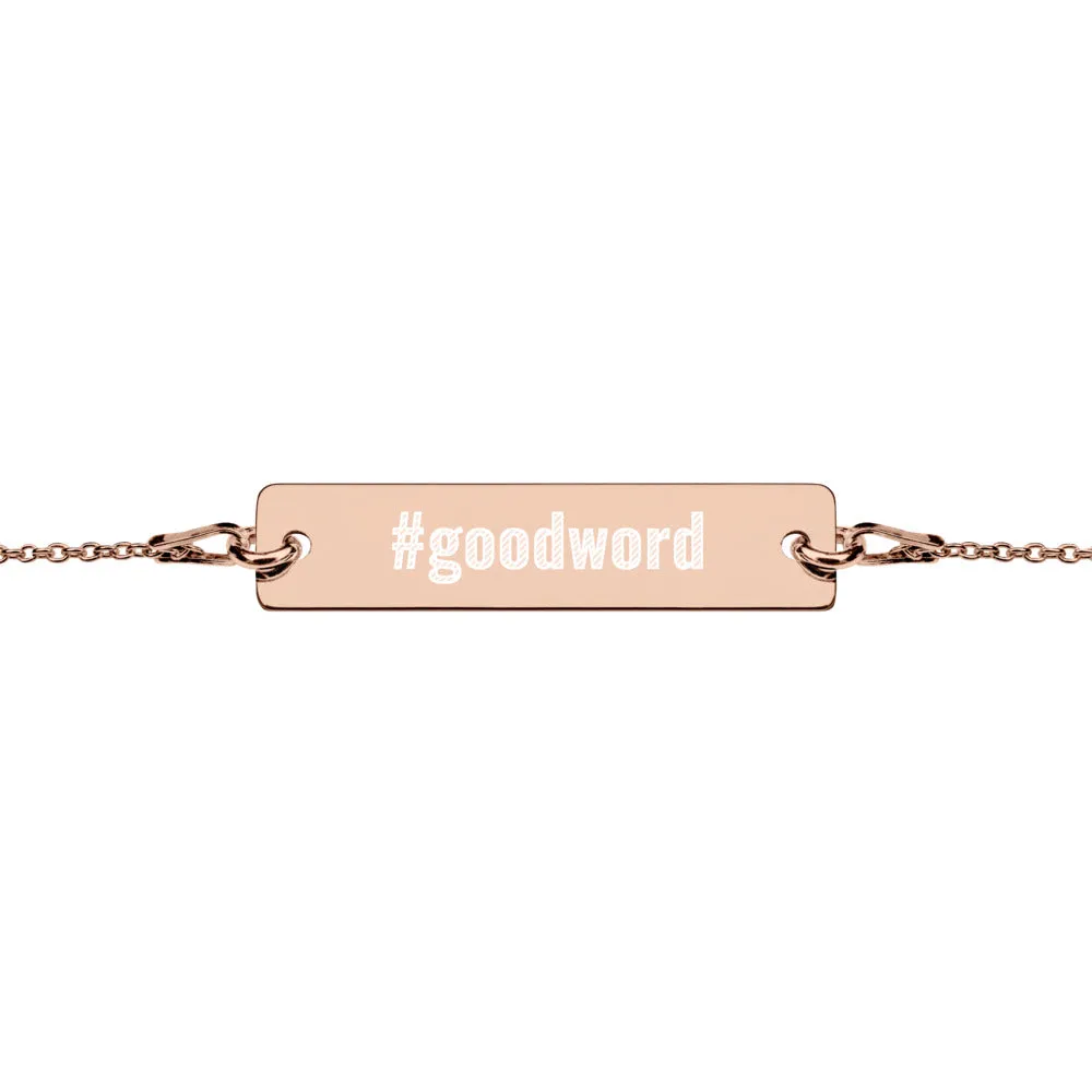 NEW!! Personalised Good Word Engraved Silver Bar Chain Bracelet