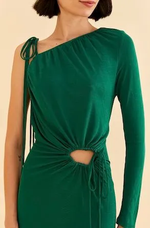 One Shoulder Midi Dress Emerald