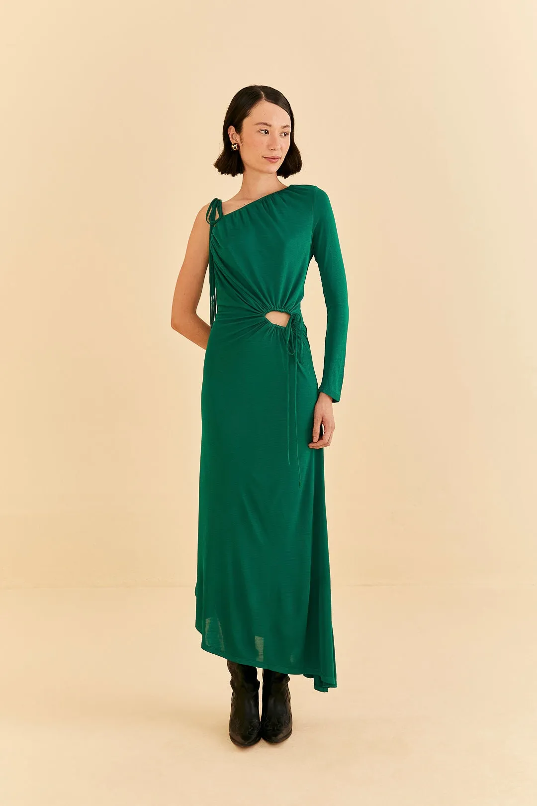 One Shoulder Midi Dress Emerald