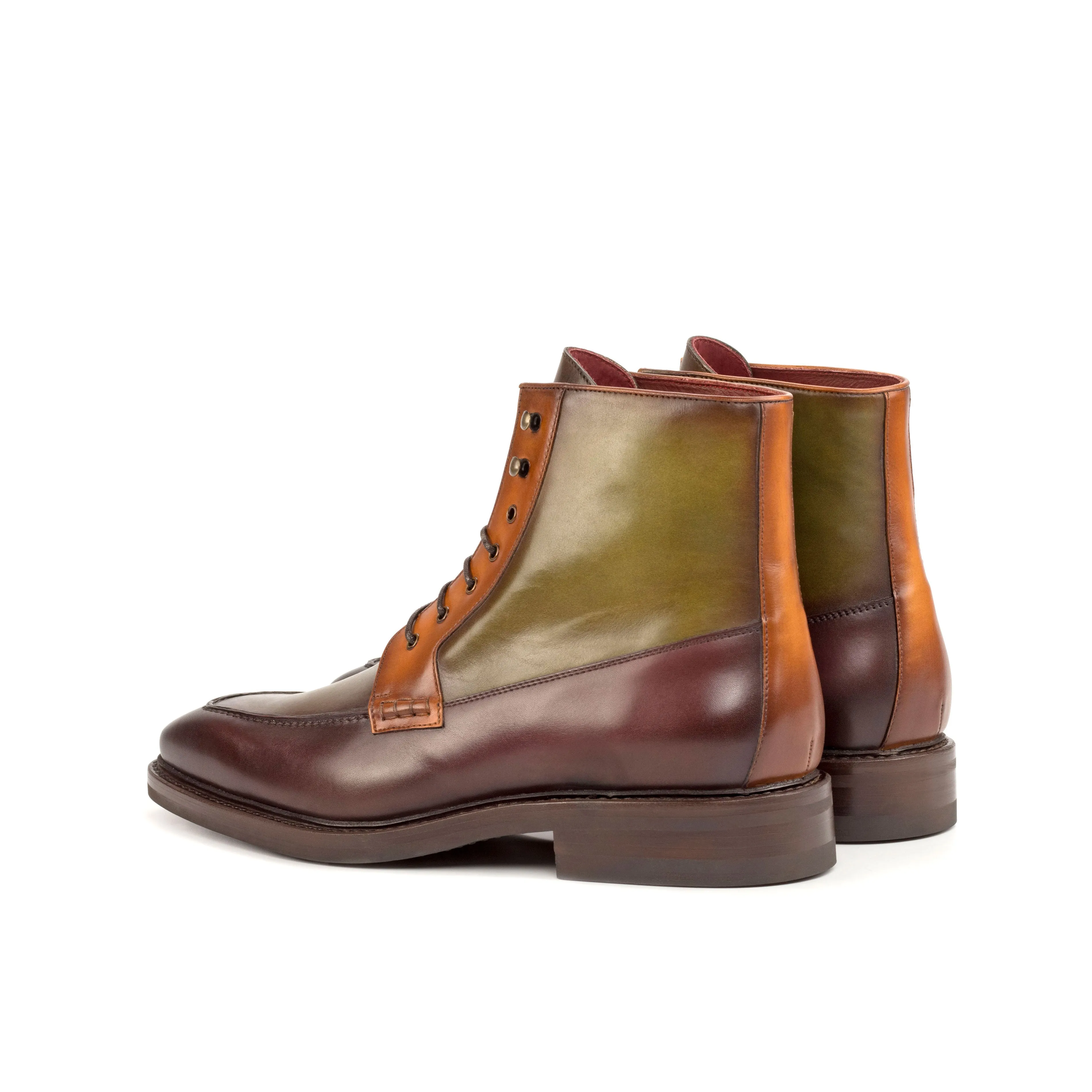 Painted Calf Leather Moc-Toe Boots