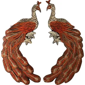 Pair of Peacock Patches Iron Sew On Clothes Bag Dress Blouse Embroidered Badges