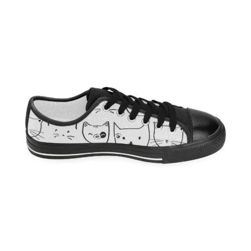 Personalized Black Cats Women's White Canvas Shoes