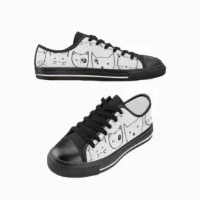 Personalized Black Cats Women's White Canvas Shoes