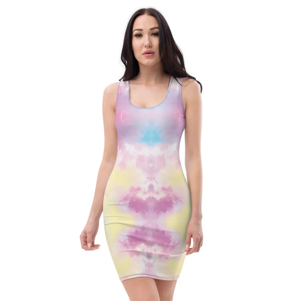 Pink Abstract Sleeveless Designer Dress, Tie Dye Pastel Women's Dress-Made in USA/EU/MX