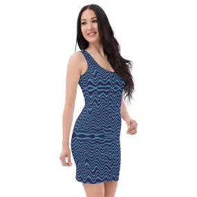 Purple Blue Wavy Women's Dress, Abstract Waves Designer 1-pc Women's Dress - Made in USA/EU/MX