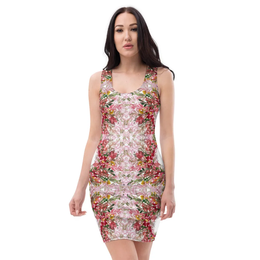 Red Floral Women's Dress, Sleeveless 1-pc Designer Women's Stretchy Dress-Made in USA/EU