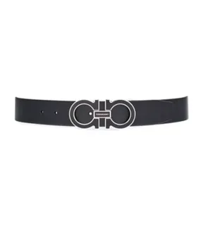 Reversible and Adjustable Gancini Belt Black/Dark Barolo