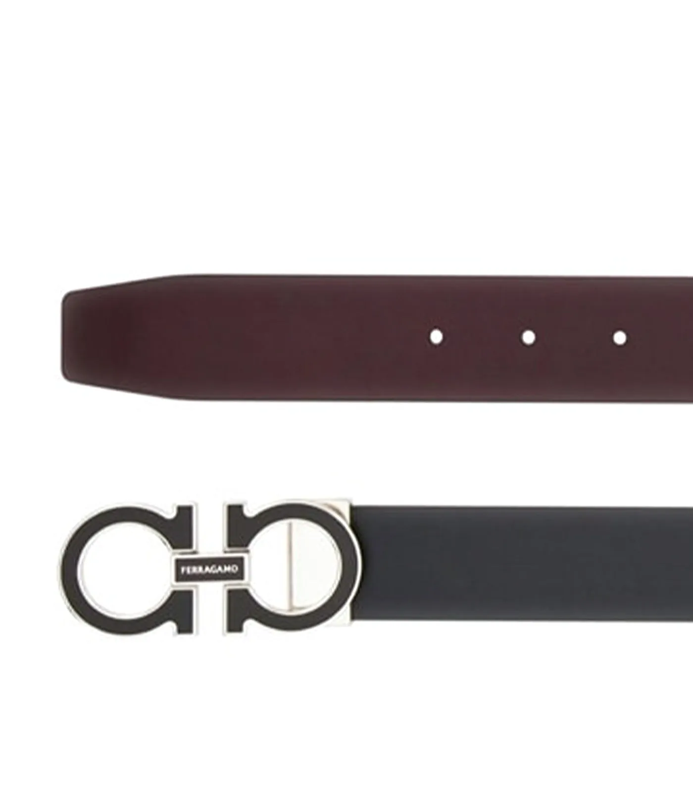 Reversible and Adjustable Gancini Belt Black/Dark Barolo