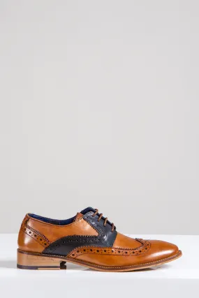 RILEY - Tan Navy Leather Contrast Oxford Brogue Shoe