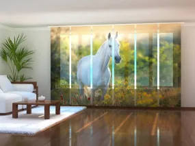 Set of 6 Panel Curtains Elegant White Horse