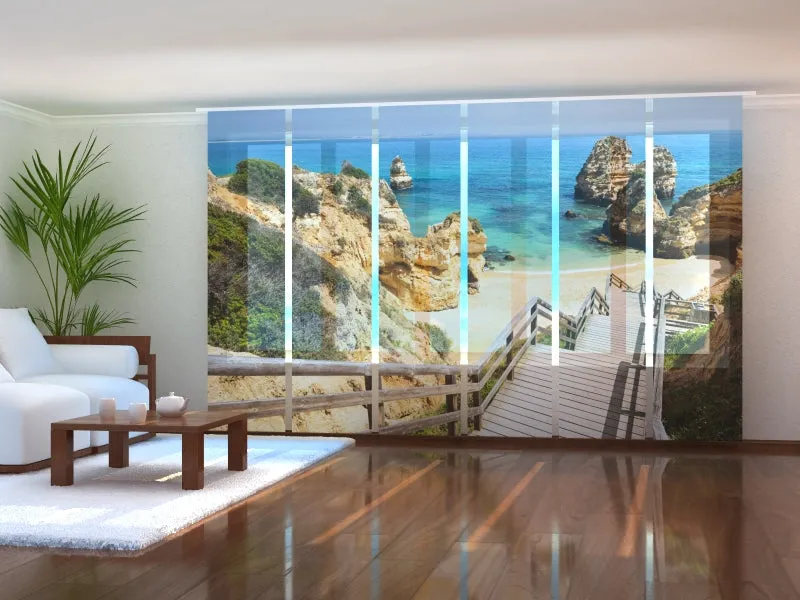 Set of 6 Panel Curtains Wooden Staircase to a Beautiful Beach in the Algarve