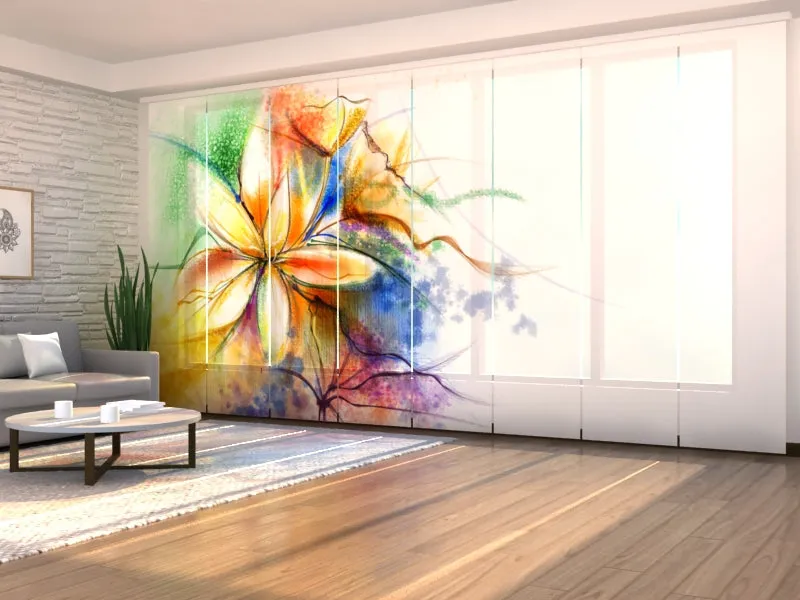 Sliding Panel Curtain Abstract Floral Watercolour Painting at Canvas