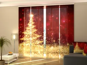 Sliding Panel Curtain Golden Shining Christmas Tree