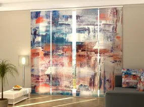 Sliding Panel Curtain Orange and Blue Abstract Painting