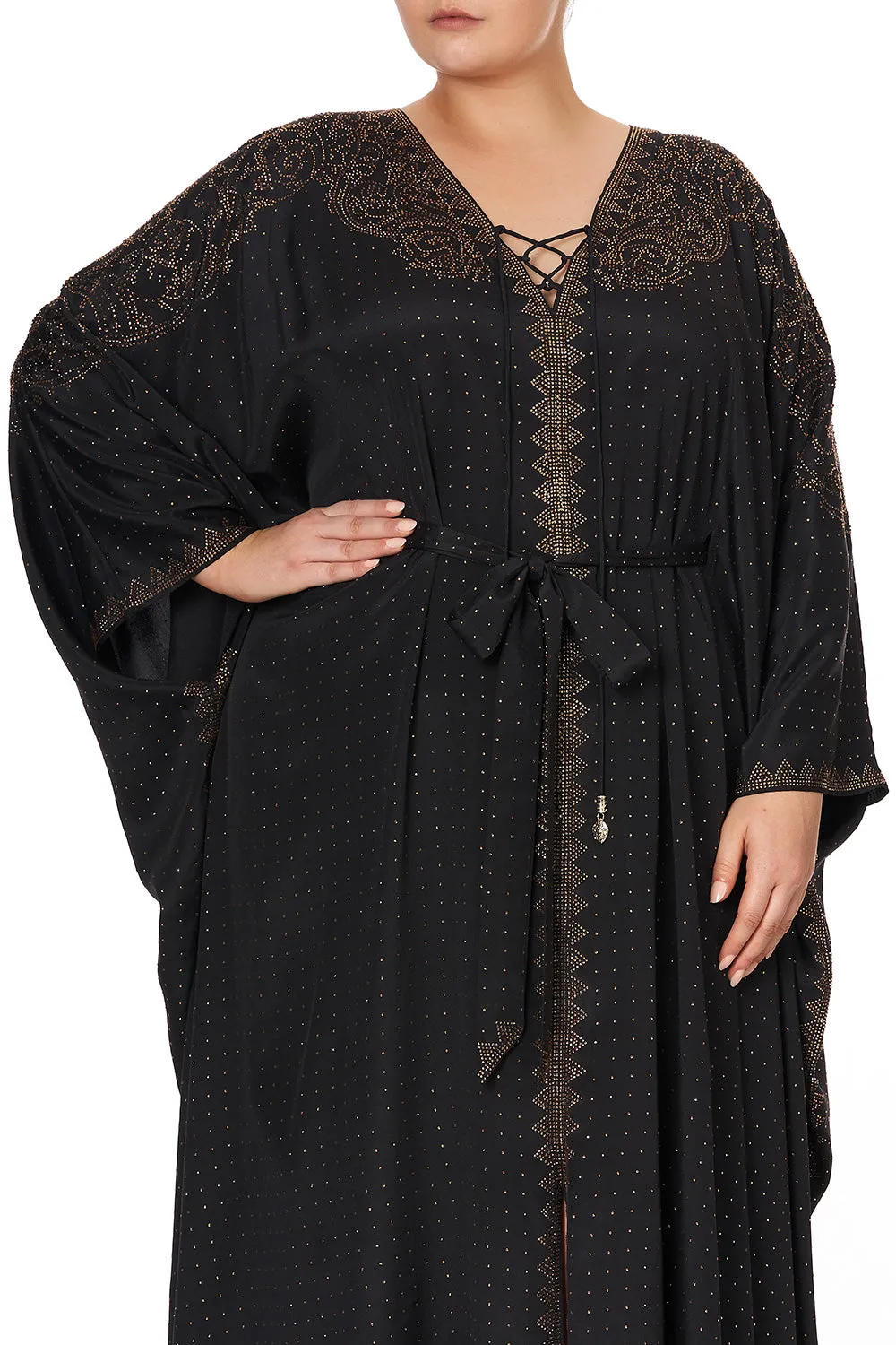 SPLIT HEM LACE UP KAFTAN LUXE BLACK