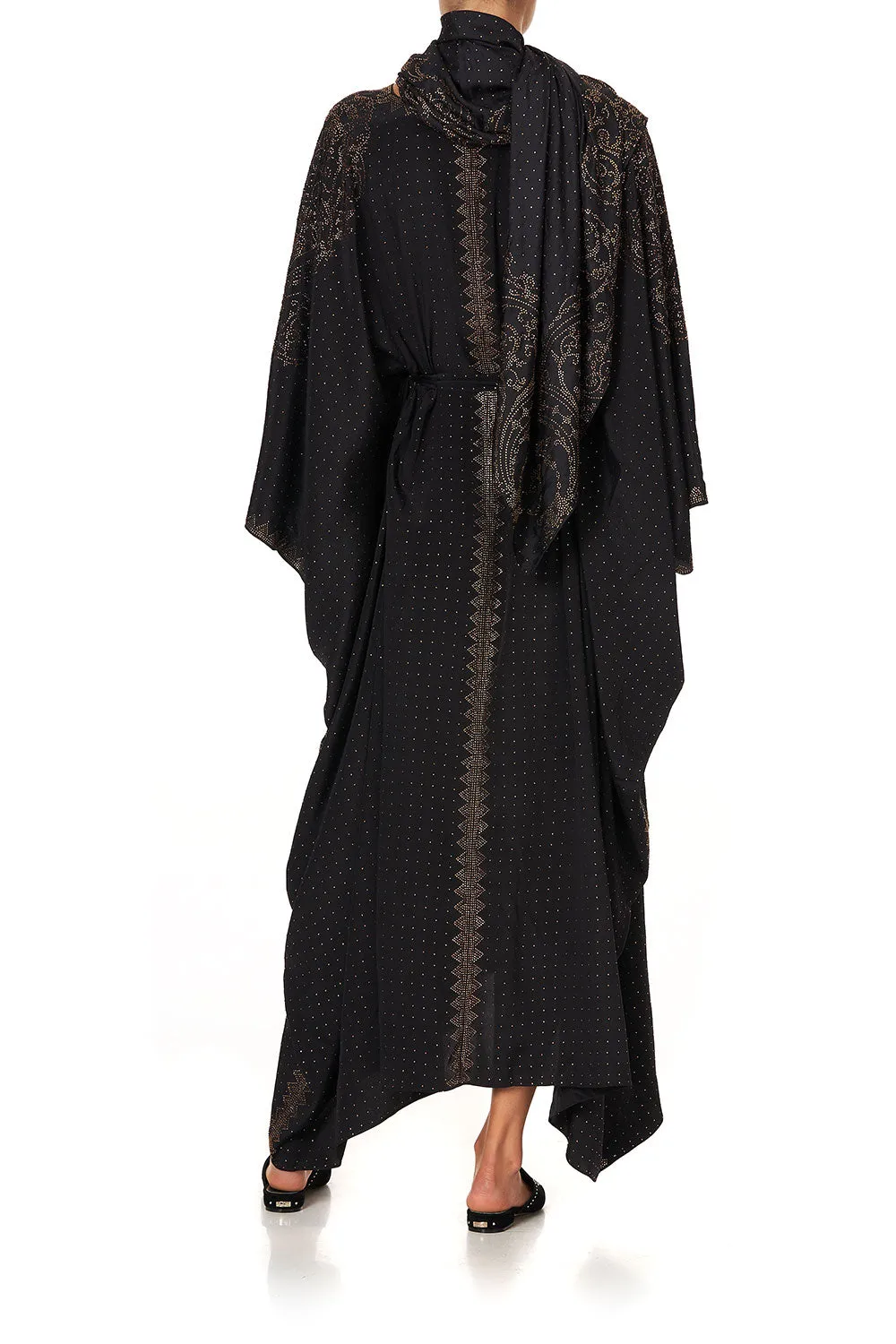 SPLIT HEM LACE UP KAFTAN LUXE BLACK