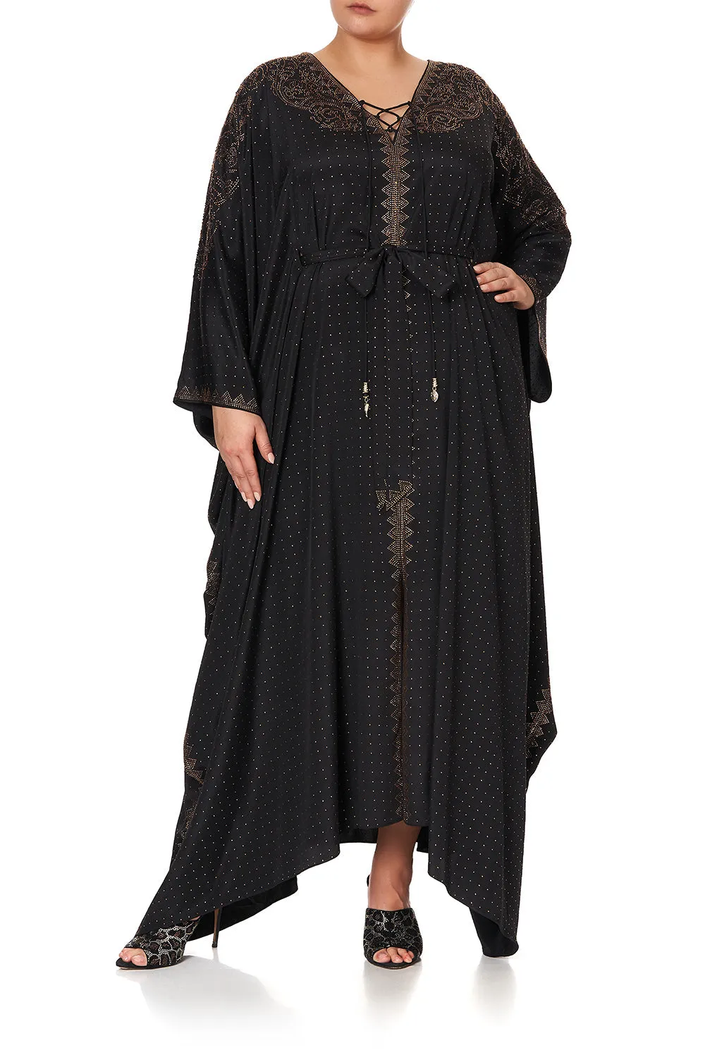 SPLIT HEM LACE UP KAFTAN LUXE BLACK