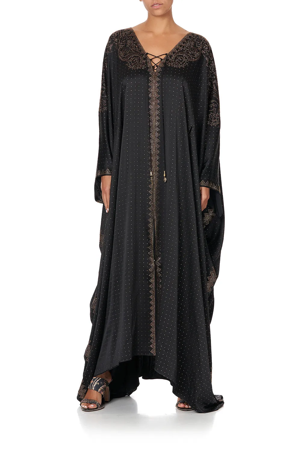 SPLIT HEM LACE UP KAFTAN LUXE BLACK