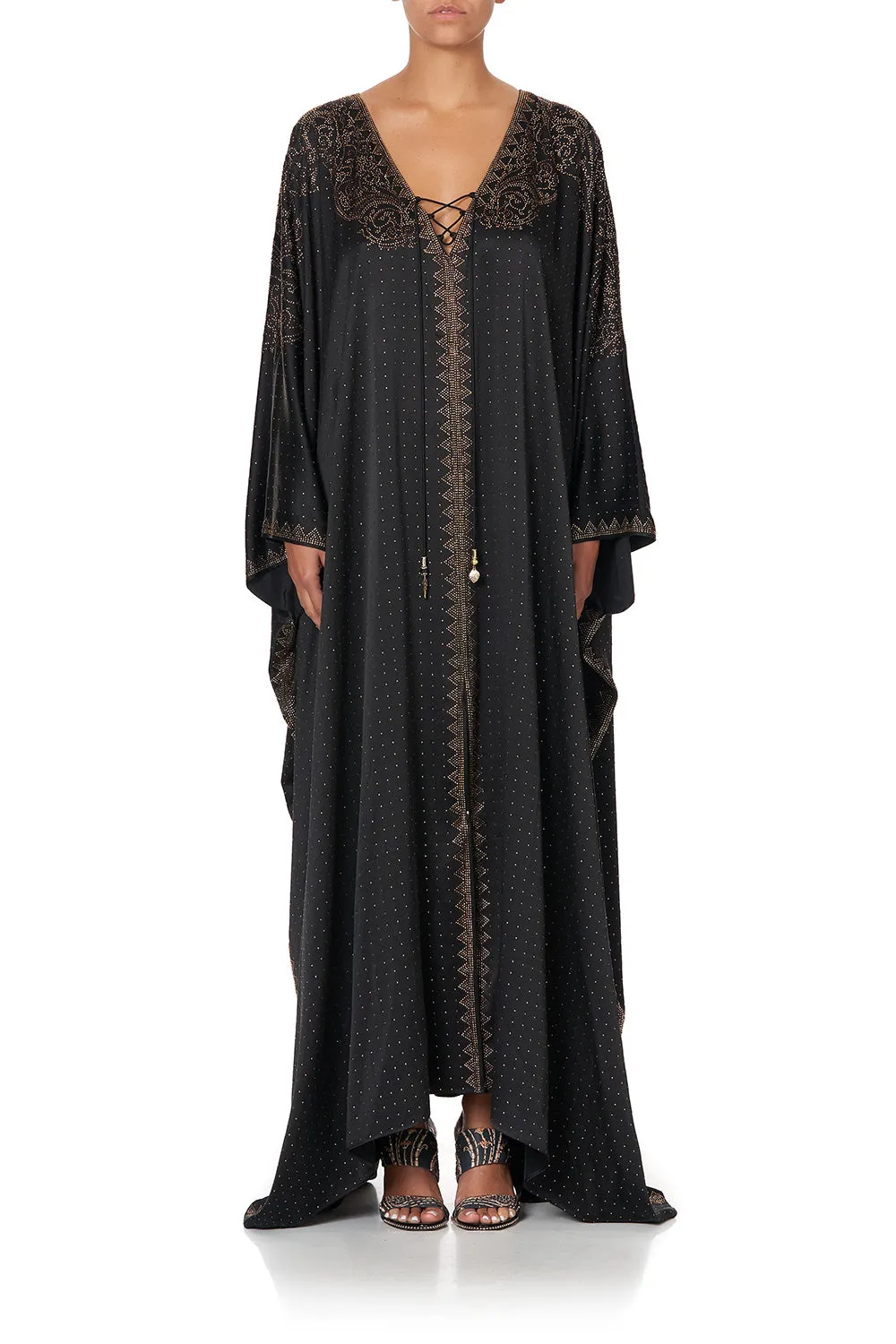 SPLIT HEM LACE UP KAFTAN LUXE BLACK