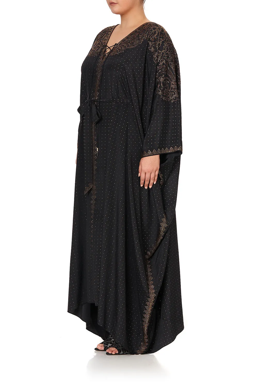 SPLIT HEM LACE UP KAFTAN LUXE BLACK