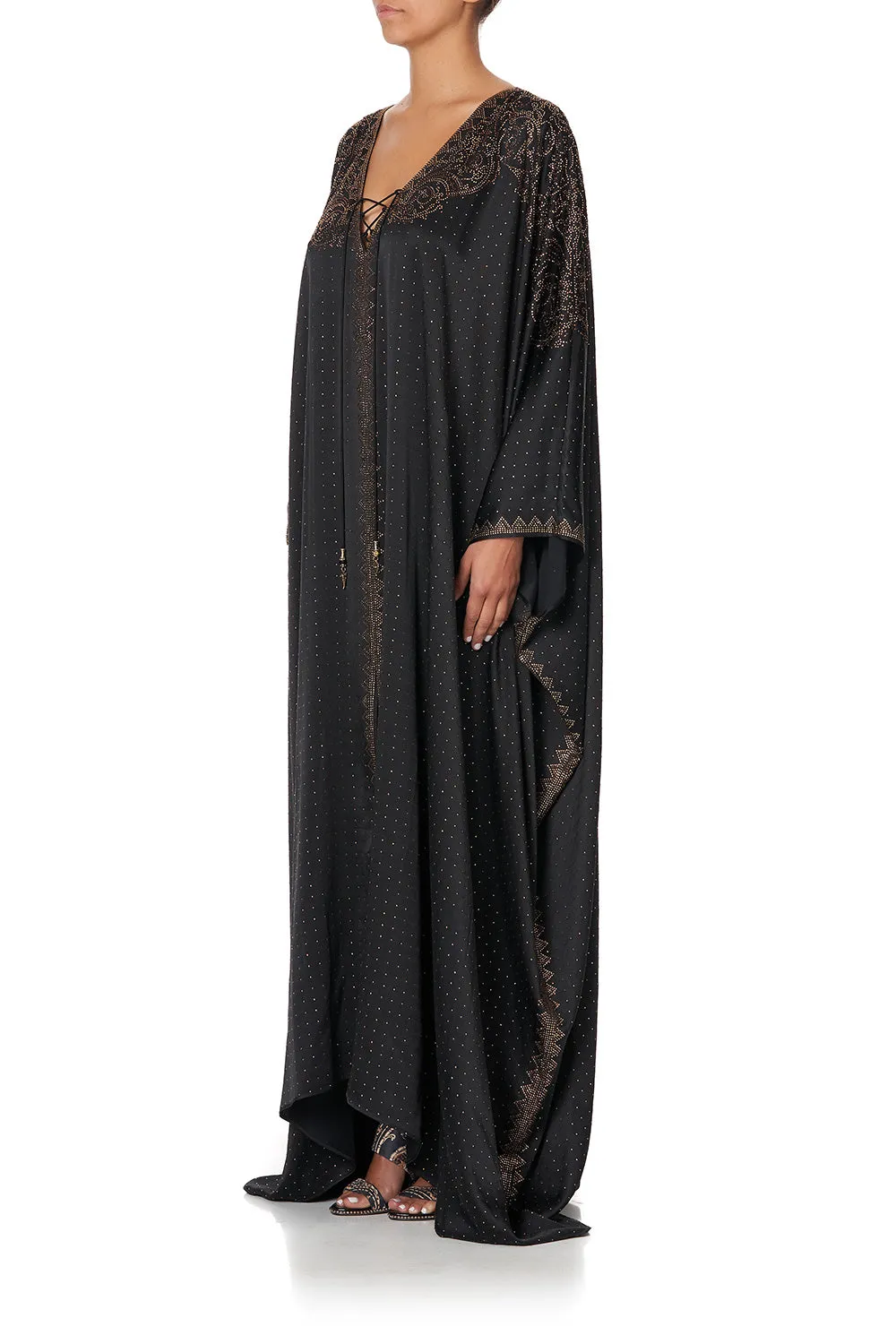 SPLIT HEM LACE UP KAFTAN LUXE BLACK