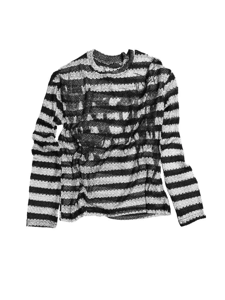 Stripe Graffiti Print Semi-Sheer Knit【s0000008310】