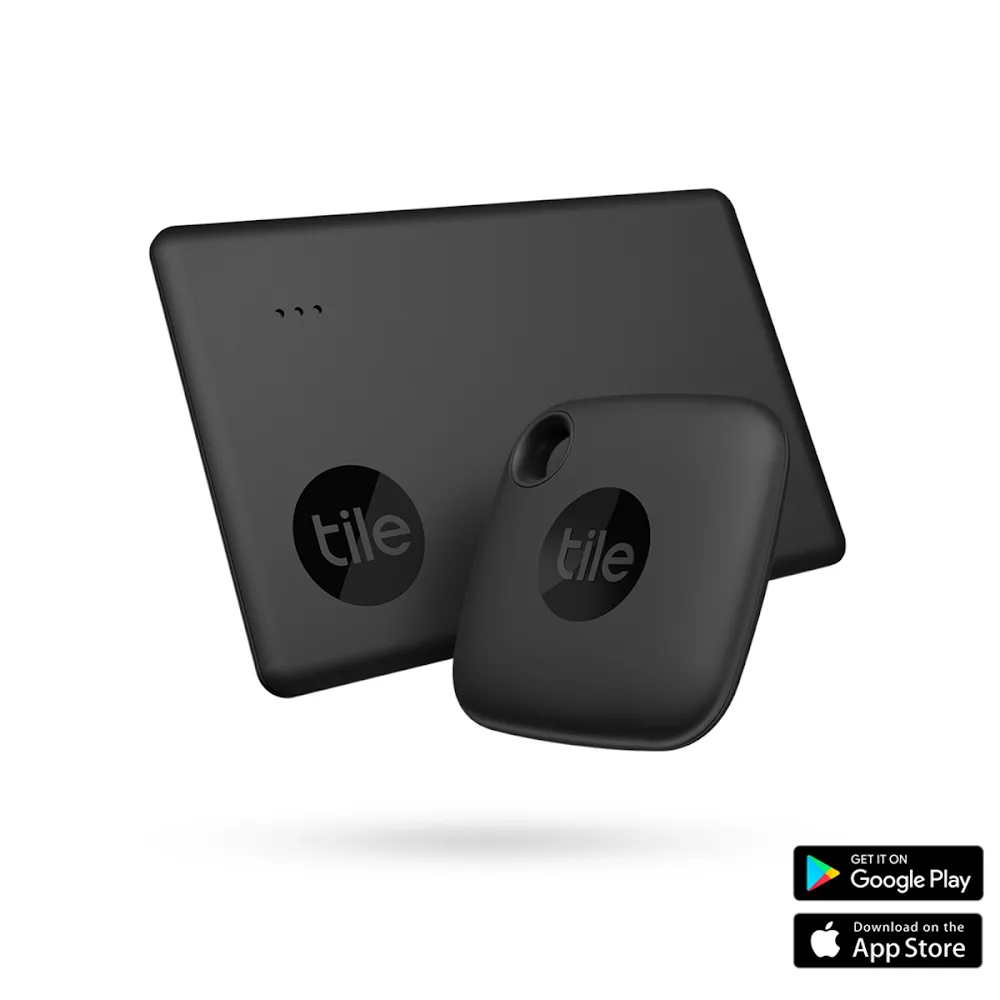 Tile Starter 2-Pack Bluetooth Tracking Devices - Black, (1 Mate & 1 Slim) (2022)