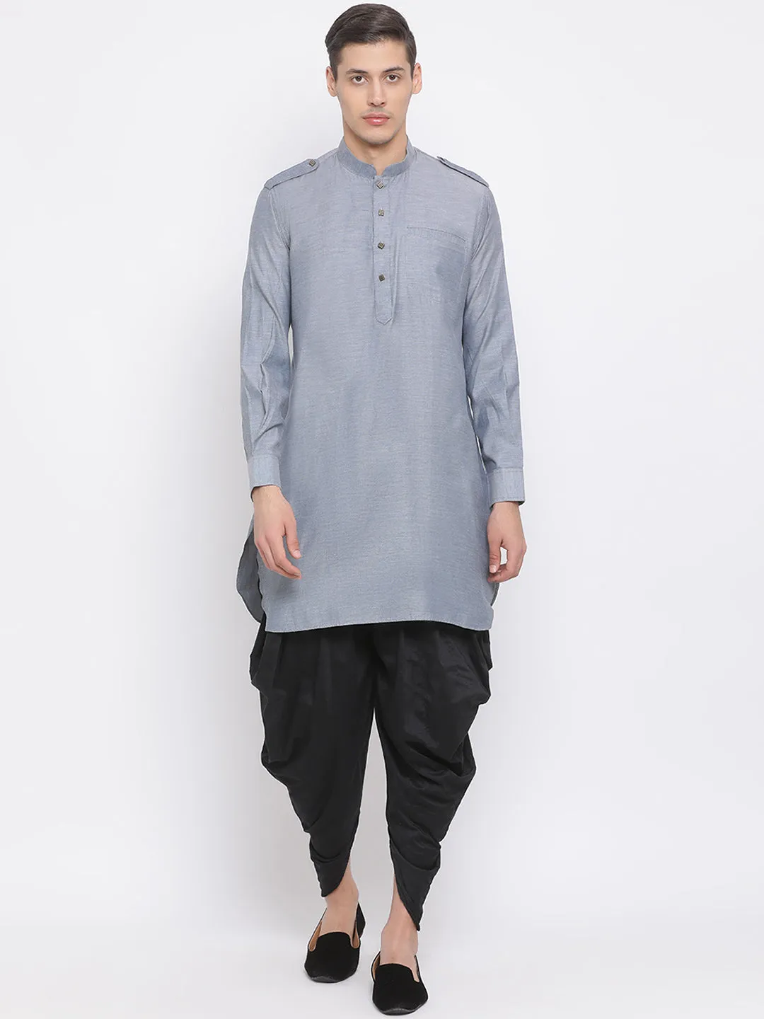 Vastramay Men's Grey Kurta and Dhoti