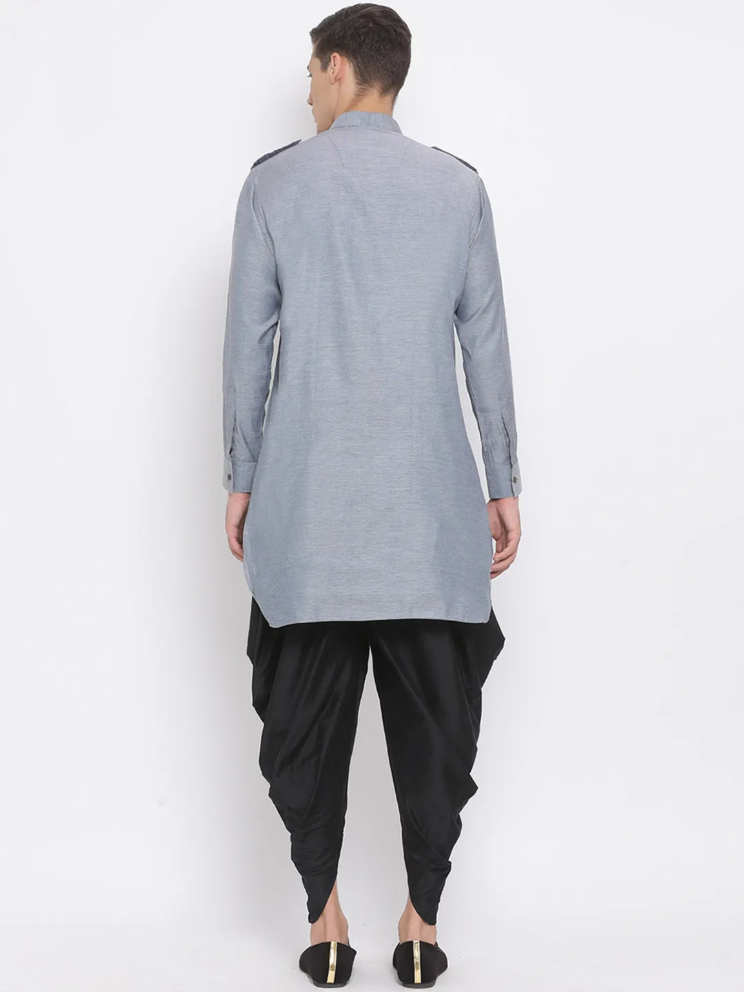 Vastramay Men's Grey Kurta and Dhoti