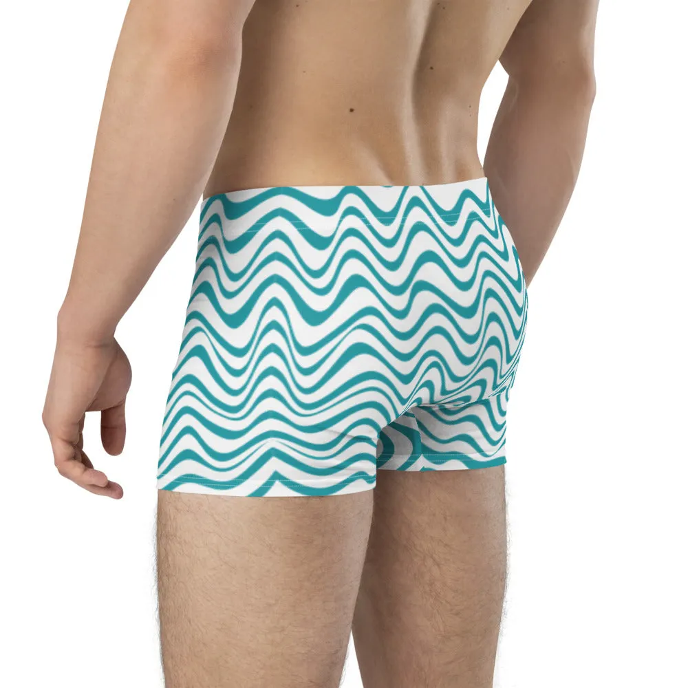 White Blue Waves Men's Underwear, Best Premium Designer Boxer Briefs-Made in USA/EU/MX