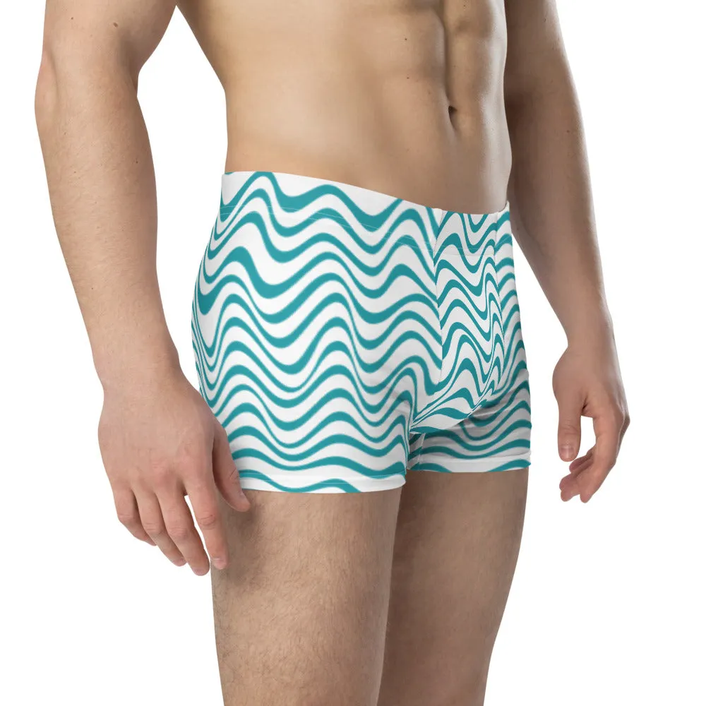 White Blue Waves Men's Underwear, Best Premium Designer Boxer Briefs-Made in USA/EU/MX