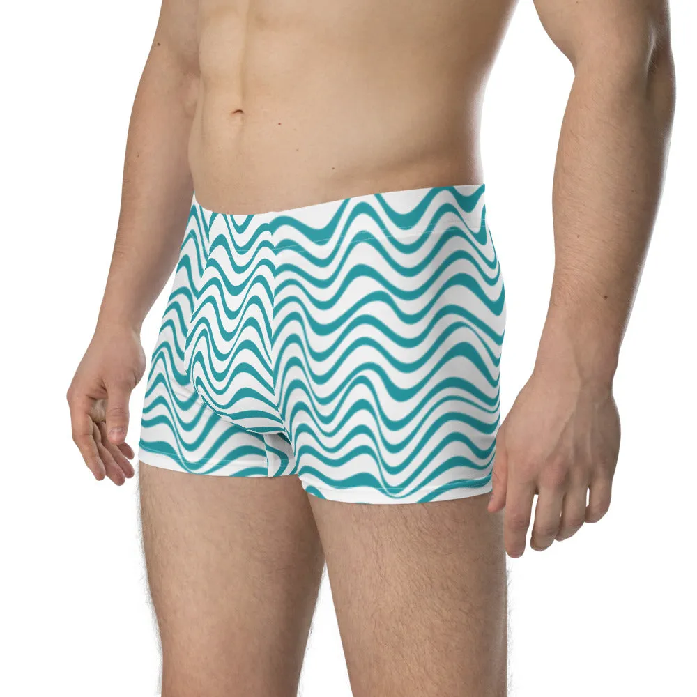 White Blue Waves Men's Underwear, Best Premium Designer Boxer Briefs-Made in USA/EU/MX