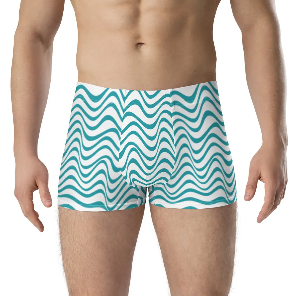 White Blue Waves Men's Underwear, Best Premium Designer Boxer Briefs-Made in USA/EU/MX