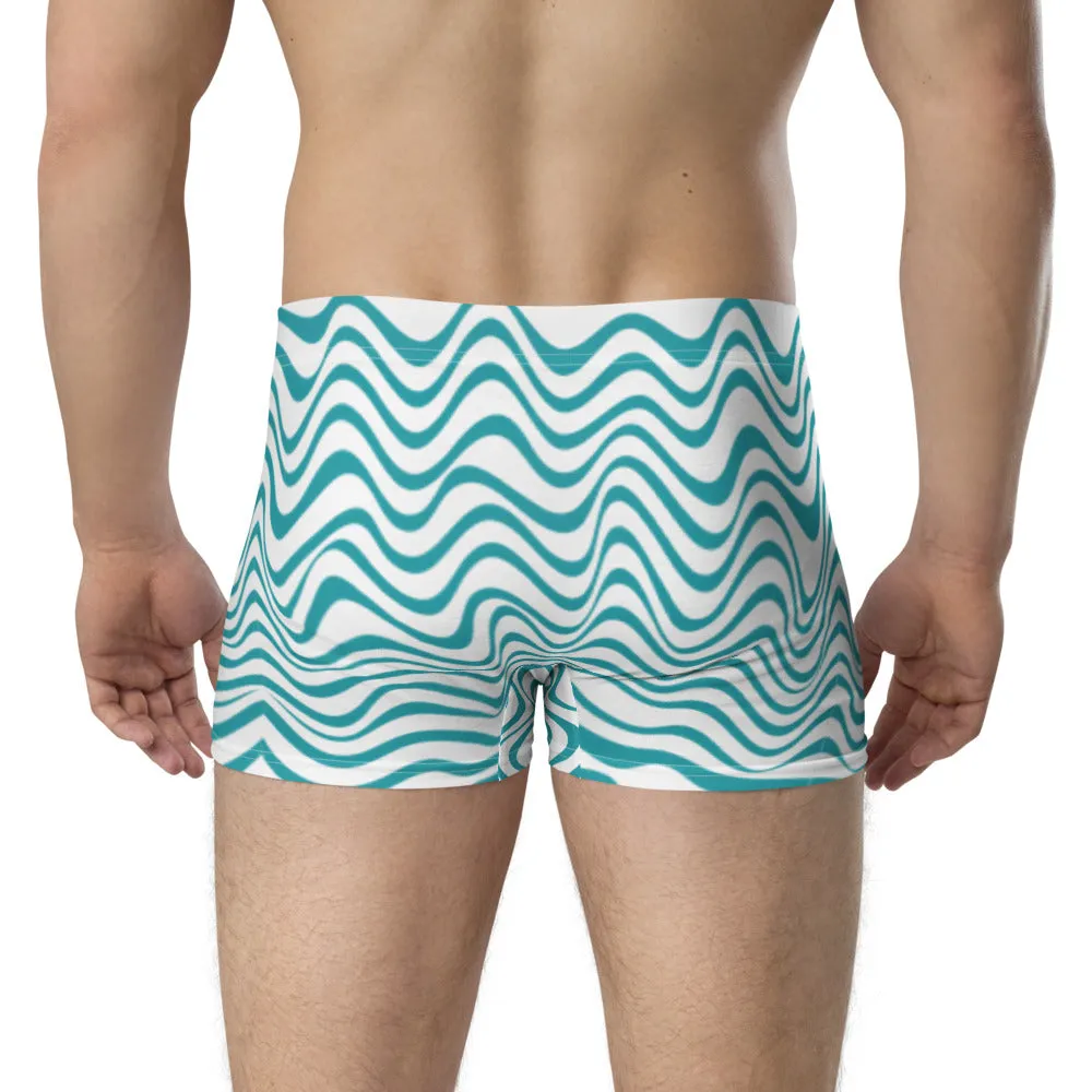 White Blue Waves Men's Underwear, Best Premium Designer Boxer Briefs-Made in USA/EU/MX