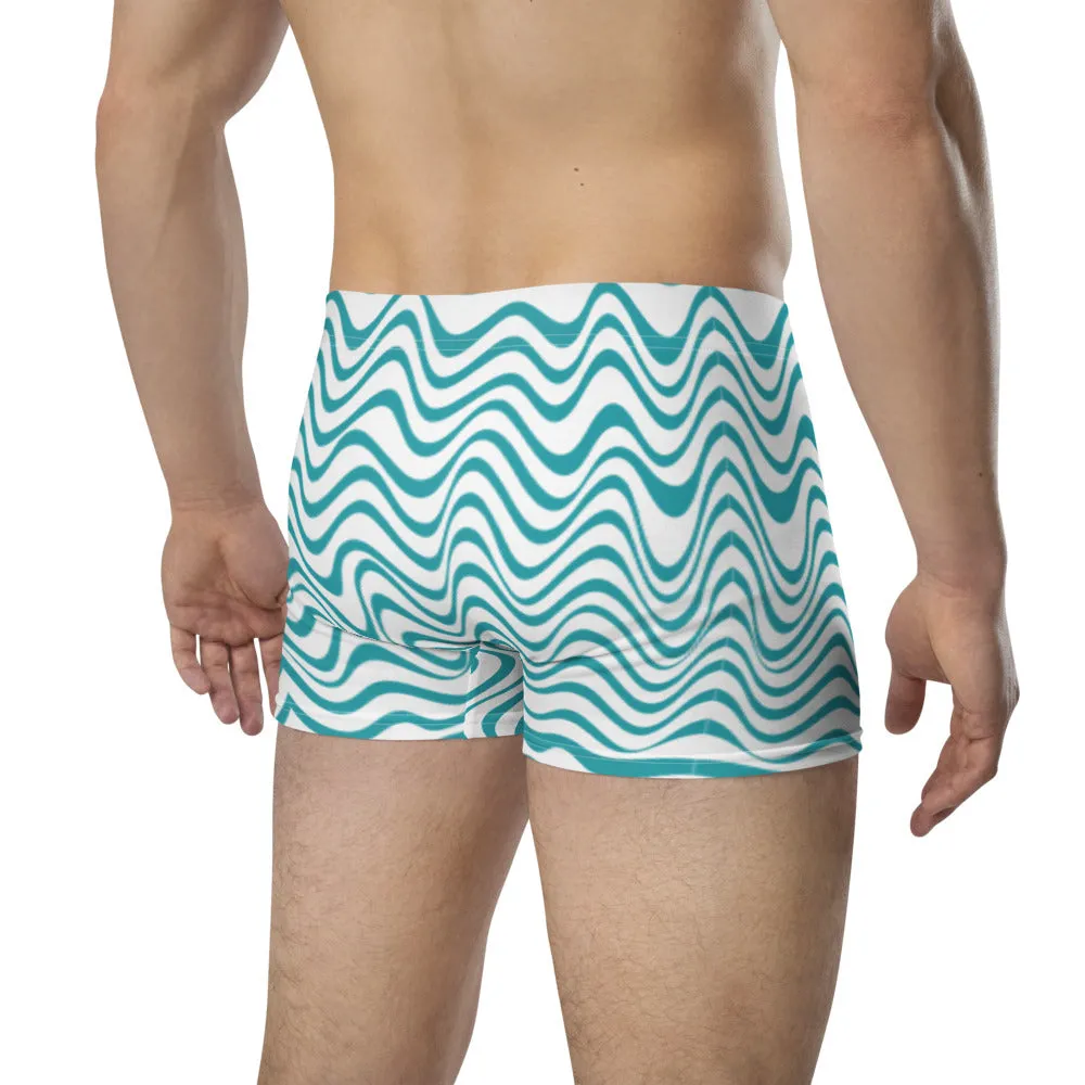 White Blue Waves Men's Underwear, Best Premium Designer Boxer Briefs-Made in USA/EU/MX